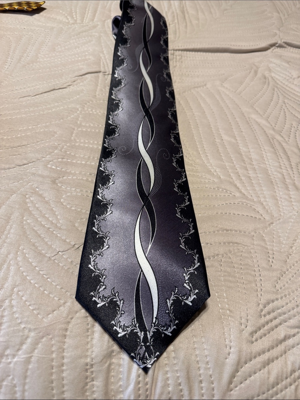 Milano Black and Silver Intertwined Stripe Men's Dress Tie 4”widest part